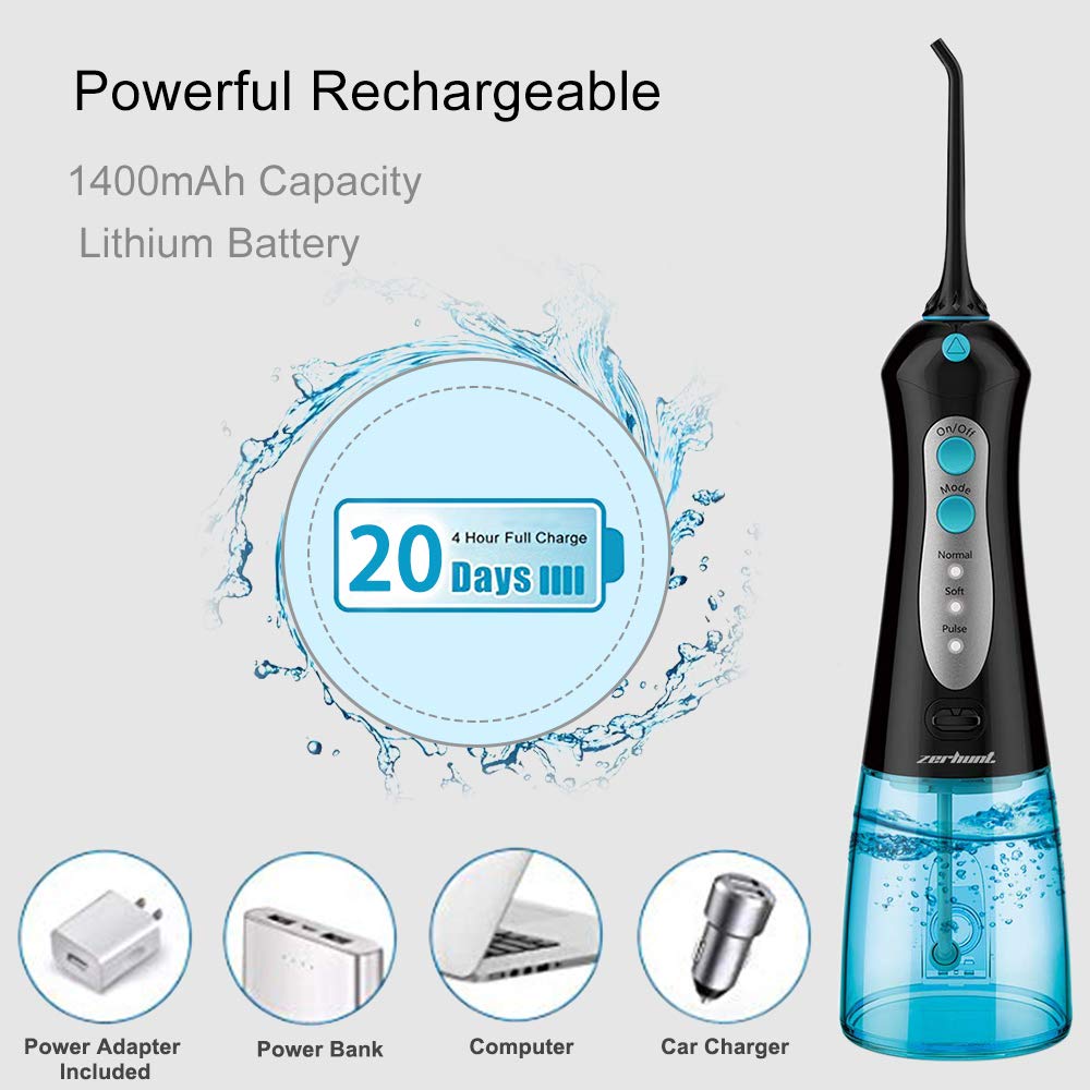 Water Flosser Cordless Teeth Cleaner, Professional Wate Flosser Oral Care for Braces Bridges Care IPX7 Waterproof Dental Flosser with 4 Interchangeable Jet Tips, Detachable Water Tank for Home Travel: Beauty