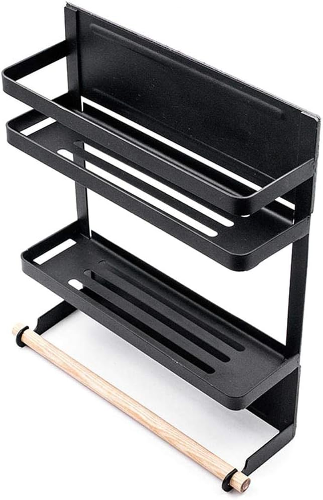 Magnetic Refrigerator Side Hanger Rack Wall Mounted Spice Holder Towel Rack Kitchen Organization Storage Rack (White/black)