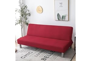 Hixingo Stretch Armless Futon Cover, Futon Mattress Cover Solid Color Futon Covers with Elastic Bottom, Soft Futon Slipcovers Washable Futon Couch Cover (Large (75-91"),Red)