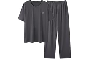 Men's 2 Piece Modal Loungewear Set, Short Sleeve Crew Neck T-Shirt Wide Leg Pants, Casual Soft Breathable Pajamas