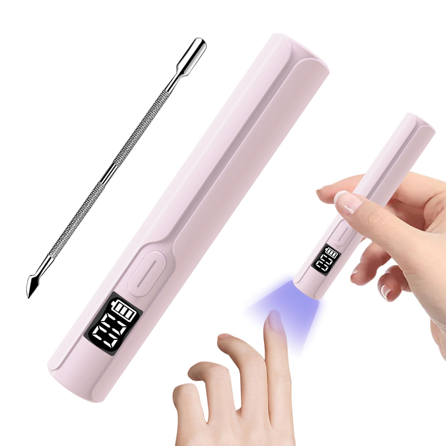 Asimebesty Mini UV Lamps for Gel Nails, Handheld UV Nail Light, Portable Rechargeable Led Nail Lamps 3W, Nail Light with 2 Timers, LED Screen Gift for Women for DIY at Home, Travel, Rose