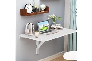 ReunionG Wall-Mounted Drop-Leaf Foldable Table, Space Saving Laptop Desk, Premium Material, Floating Folding Table w/ 2 Folding Ways, Sturdy Hanging Table for Apartment, Study, Bedroom (White)