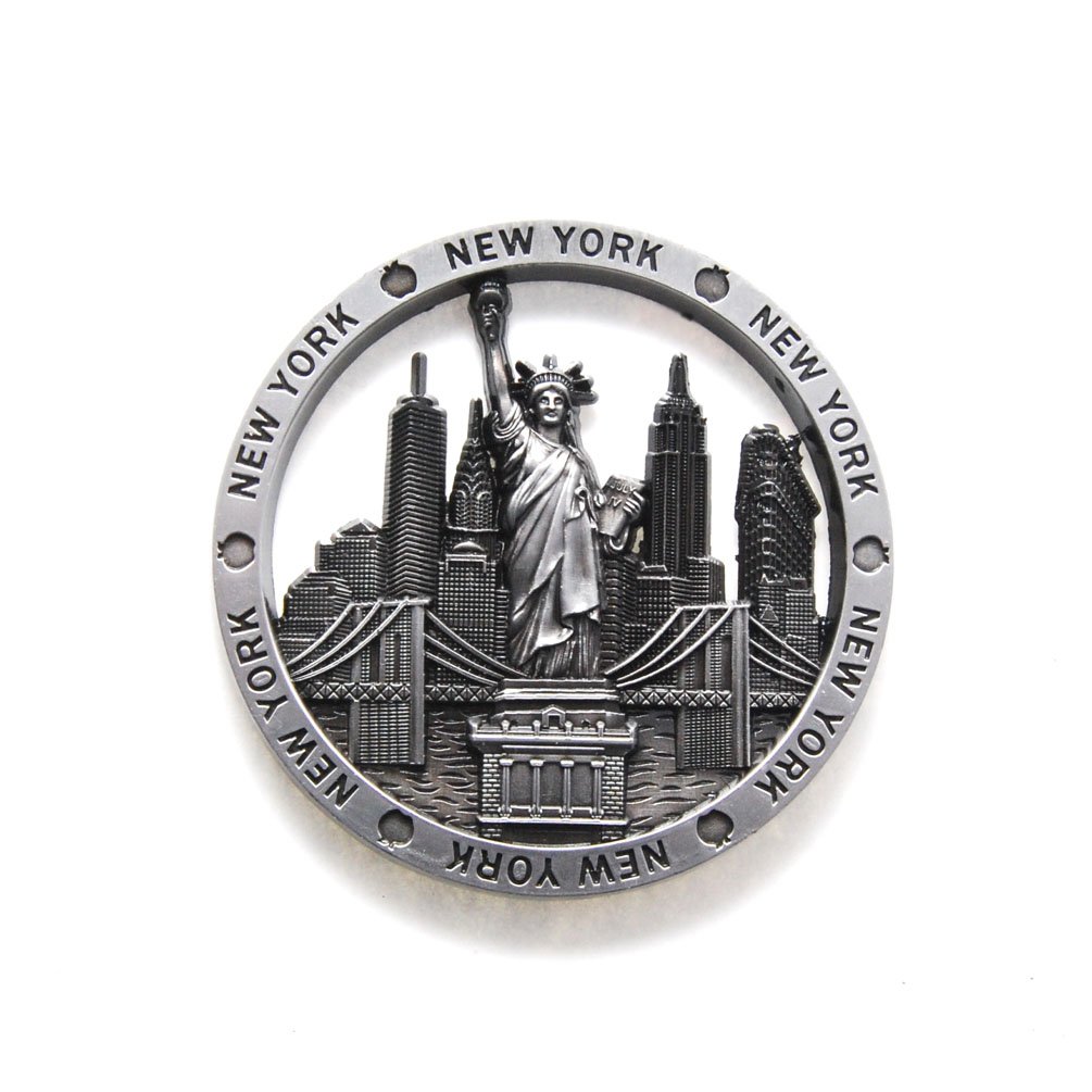 Favorict New York Souvenir Circle Metal NY Fridge Magnet - Statue of Liberty, Brooklyn Bridge, NY, Chrysler Building Flatiron NYC Metal Magnet Pack 1
