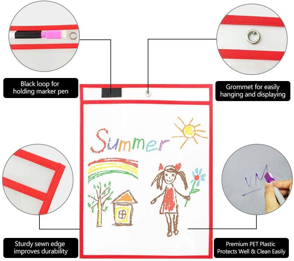 6 Pack Dry Erase Pockets Sleeves, 10 x 13 inches, Assorted Colors : Office Products