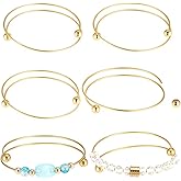 Beebeecraft 6Pcs 2.5 Inch Expandable Blank Bangle Bracelets Stainless Steel Gold Adjustable Wire Bangles Blank Cuff Bracelets with Removable Ball Bead for Jewelry Making