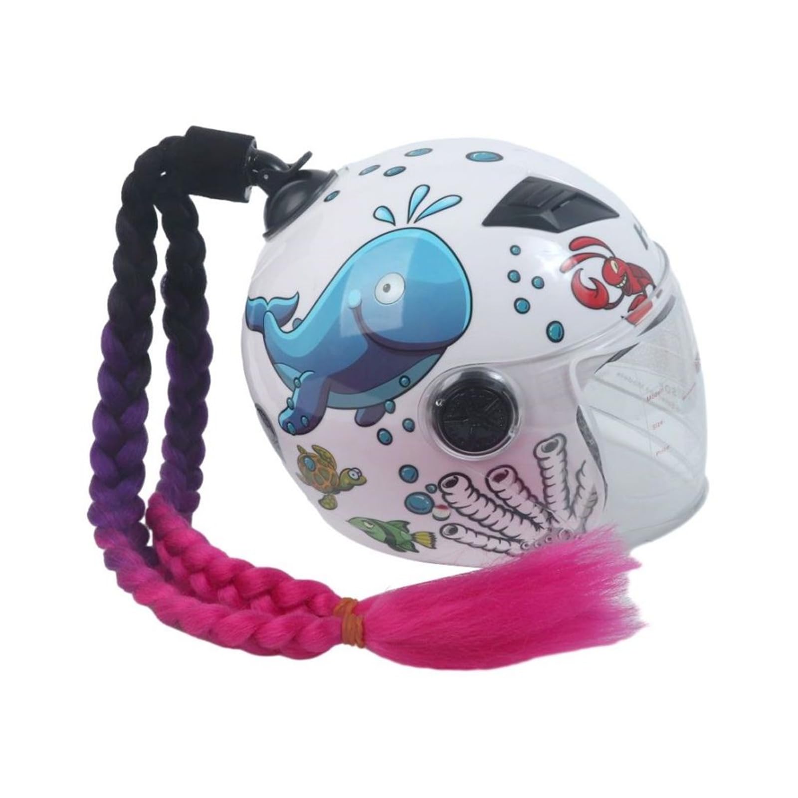 Helmet Ponytail Dual Pigtails Twist Braids Hair with Sucker Bow for Motorcycle Bike Motorbike Motocross Off Road Bicycle Cycling Bikers Riders Skateboarding Scooter Costume Cosplay (Black Purple Red)