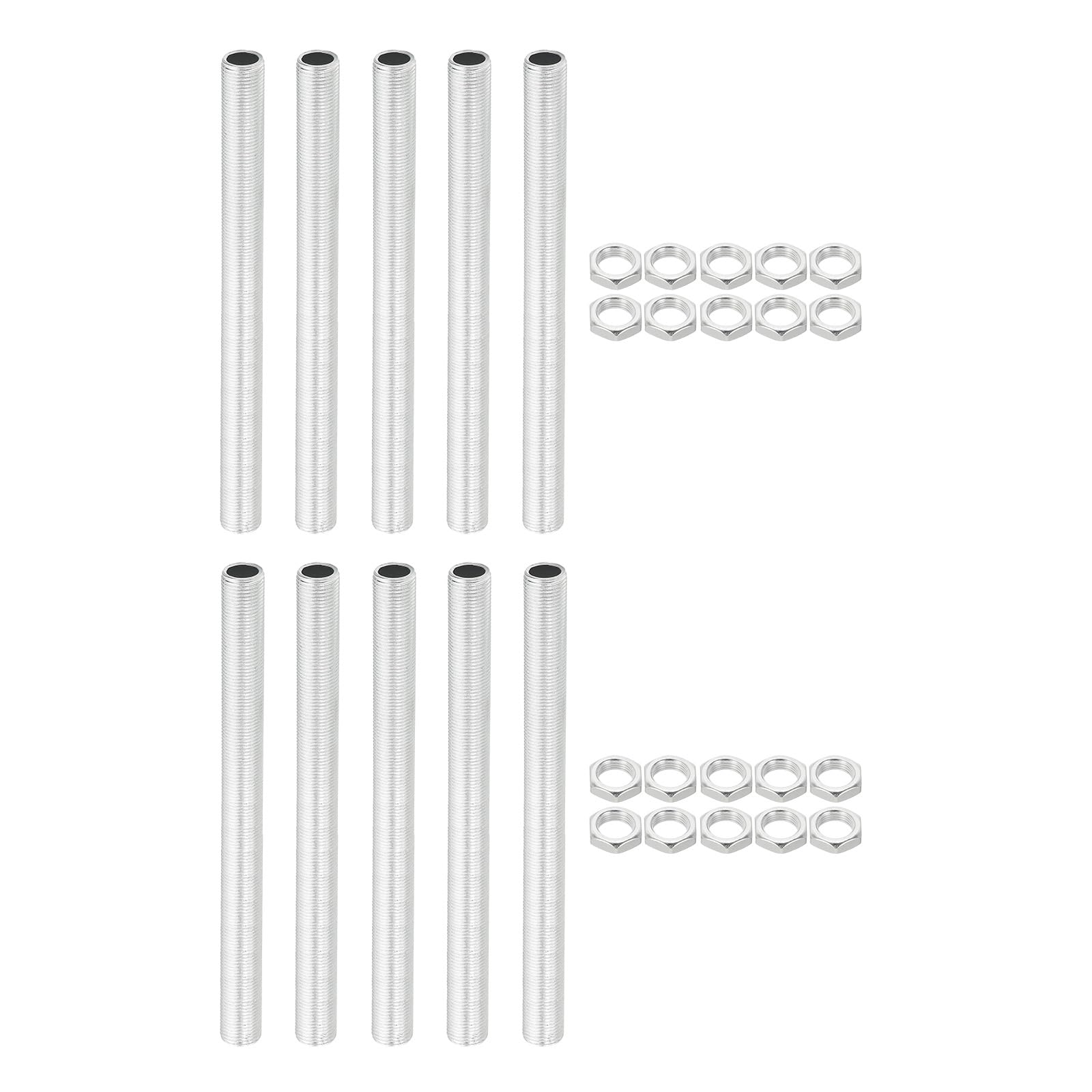 PATIKIL M12 Thread 160mm/6.3" Lamp Pipe Kit with Lock Nuts, 10 Set All Thread Rods Fasteners Hardware for Chandelier Ceiling Light DIY, Zinc Plating — image 1