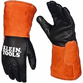 KLEIN TOOLS Welding Gloves, Large, Full Grain Cowhide Leather Palm, Flame-Resistant Cotton Lined Cuff