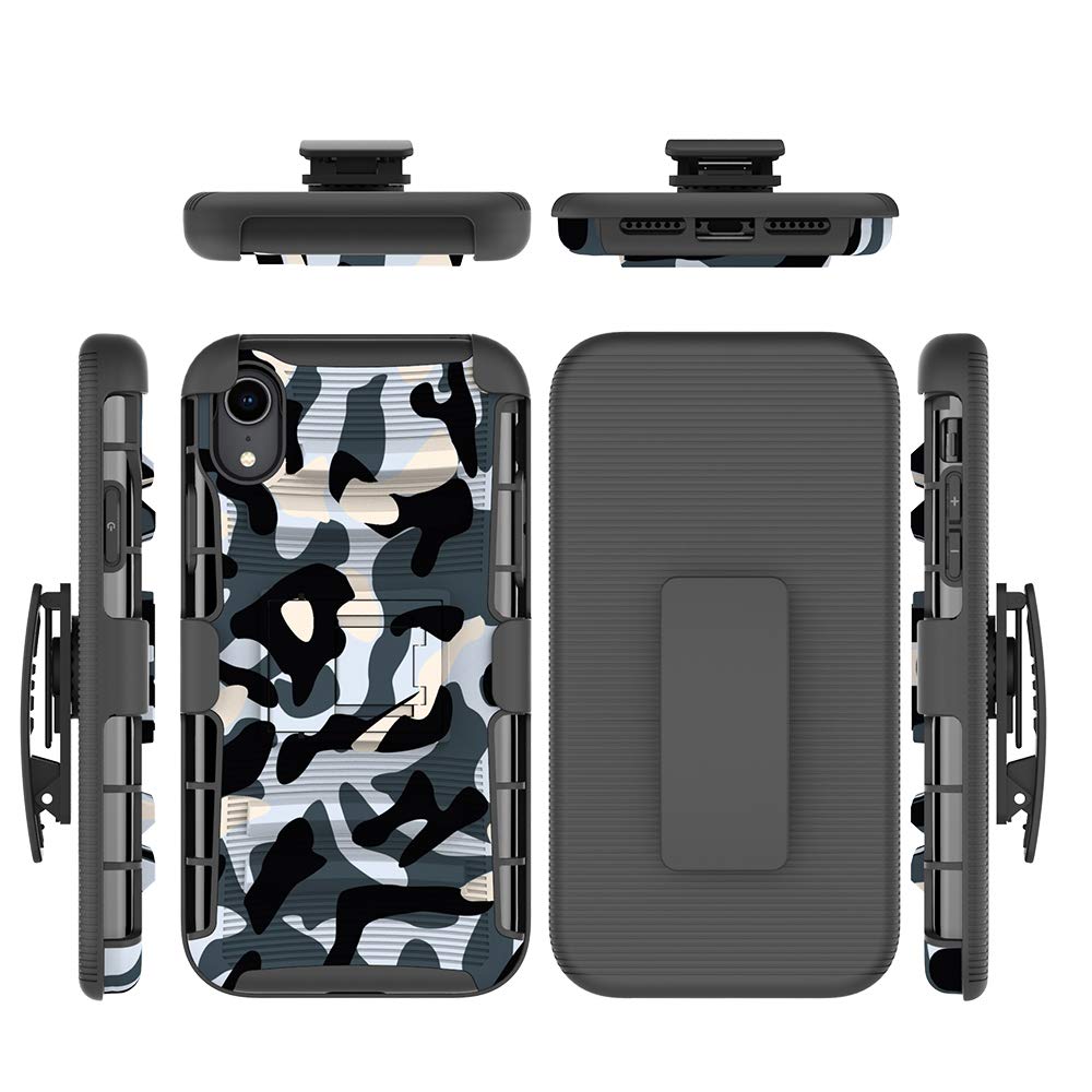 iPhone XR Case, Shockproof Heavy Duty Rugged Locking Swivel Holster Belt Clip Kickstand Magnetic Full Body Hard Armor Protective Shell Phone Cover Case Compatible with iPhone XR