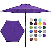 JEAREY 7.5FT Patio Umbrella Market Table Umbrella with 6 Sturdy Ribs, Push Button Tilt/Crank Outdoor Umbrella for Garden, Deck, Backyard, Pool and Beach,Dark Purple