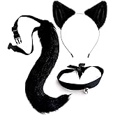 OLYPHAN Costume Accessories Cat Ears and Tail Set Faux Fur Headband Ear Clips Long Tails Choker Necklace for Women Adults Halloween Cosplay Costumes Animal Ears