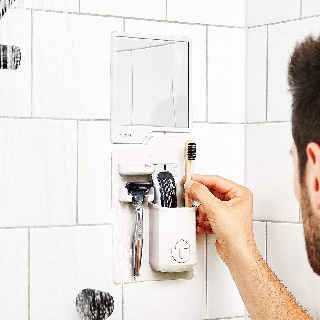 Tooletries - The Oliver (Charcoal) Silicone Waterproof Mighty Mirror, Silicone Toiletry Organizer, Shower And Bathroom. Features Silicone Grip Technology, Shower Mirror: Beauty