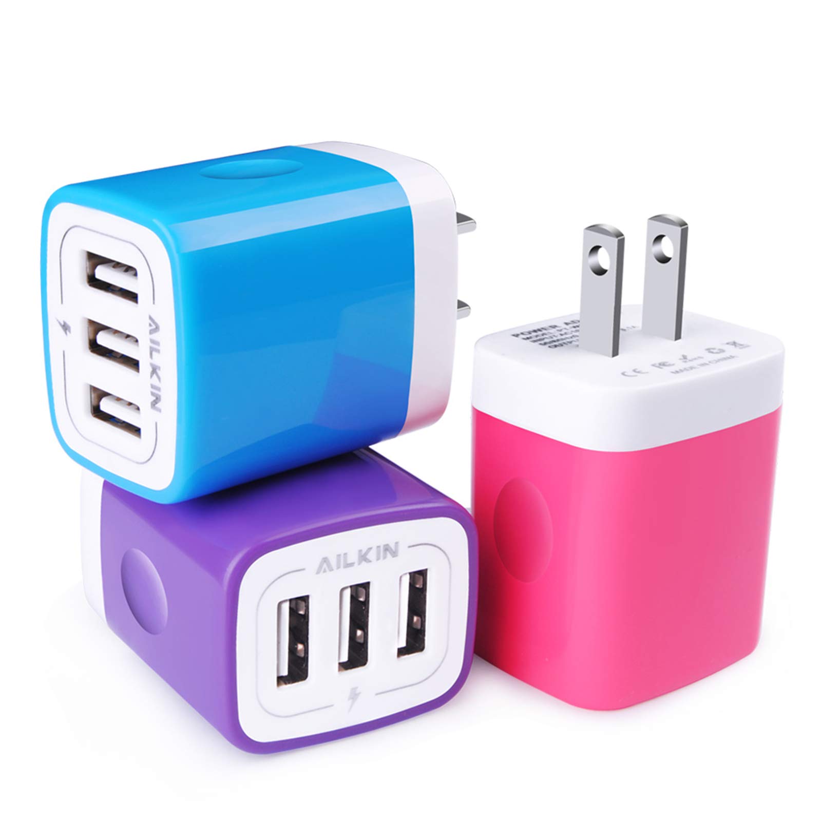 Wall Charger, USB Charger Adapter, 3.1A/3Pack Muti Port Fast Charging Cube Power Charge Base Block Plug for iPhone 17 16 15 14 13 12 11 Pro Max Plus, Samsung Note 20 S22 S21 S20, Kindle Fire USB Plug