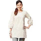 Ada Indian Hand Embroidered Chikankari Women's Cotton White Top Tunic Shirt Kurti A911201