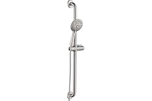 BRIGHT SHOWERS Stainless Steel Slide Bar Grab Rail Set Ada compliant Includes Handheld Shower Head and 69-Inch Hose (Brushed Nickel)