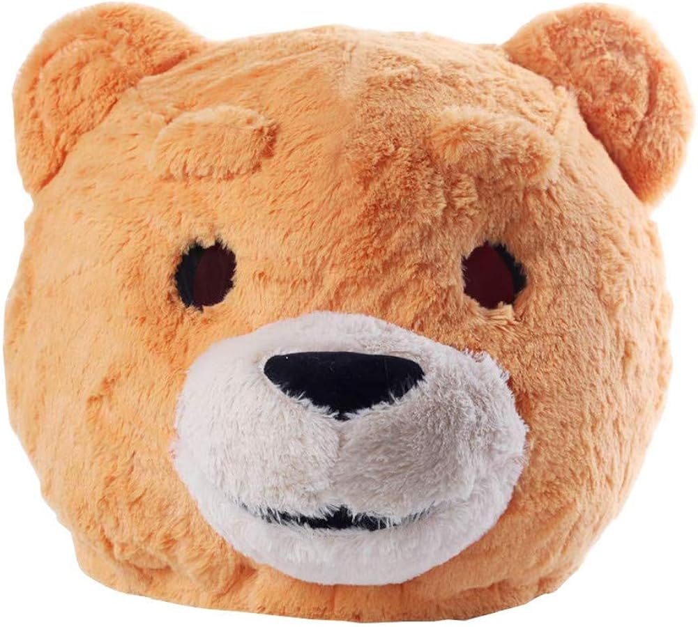 Lormaka Teddy Bear Costume Bear Mascot Head Plush Animal Mask Adult Halloween Dress, Orange