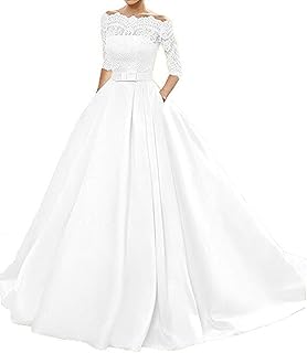 Changjie Mujeres mangas 3/4 vestidos de novia sat¡§?n Vestidos De Novia De Encaje Con Mangas Largas