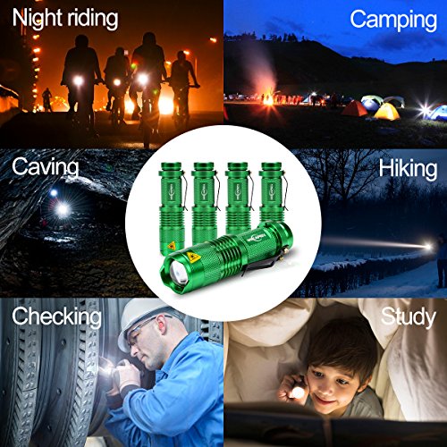 MIKAFEN 5 Pack Mini Flashlights LED Flashlight 300lm Zoomable Tactical Flashlight with 3 Modes(Green) - Thumbnail 5