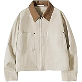 Zoziiee Womens Cropped Bomber Jacket Corduroy Collar Barn Coat Lightweight Utility Zip Up Cotton Canvas Workwear