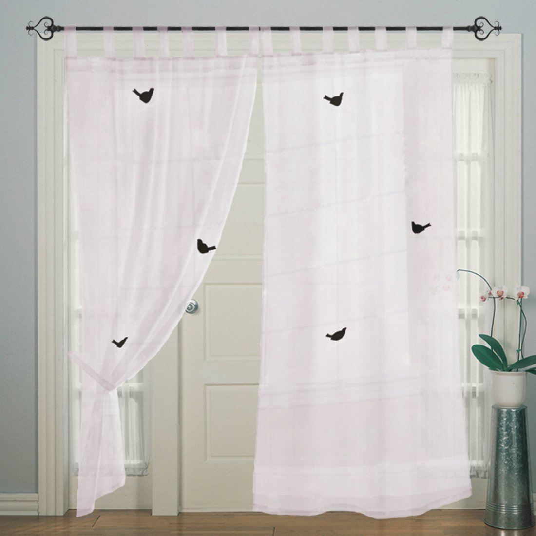 Amazon Com Designer Tab Top Plain Bird White Printed Black Cotton