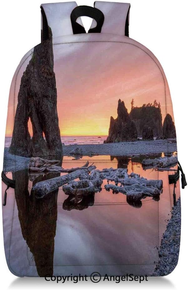 Kids School Backpack Sunset Theme Sea Stacks and Driftwood at