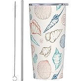 JASROTAO Shells Pattern Tumbler, Seashell 20oz Stainless Steel Insulated Travel Tumblers,Travel Coffee Mug with Lid and Straw Cups Gifts for Women Men