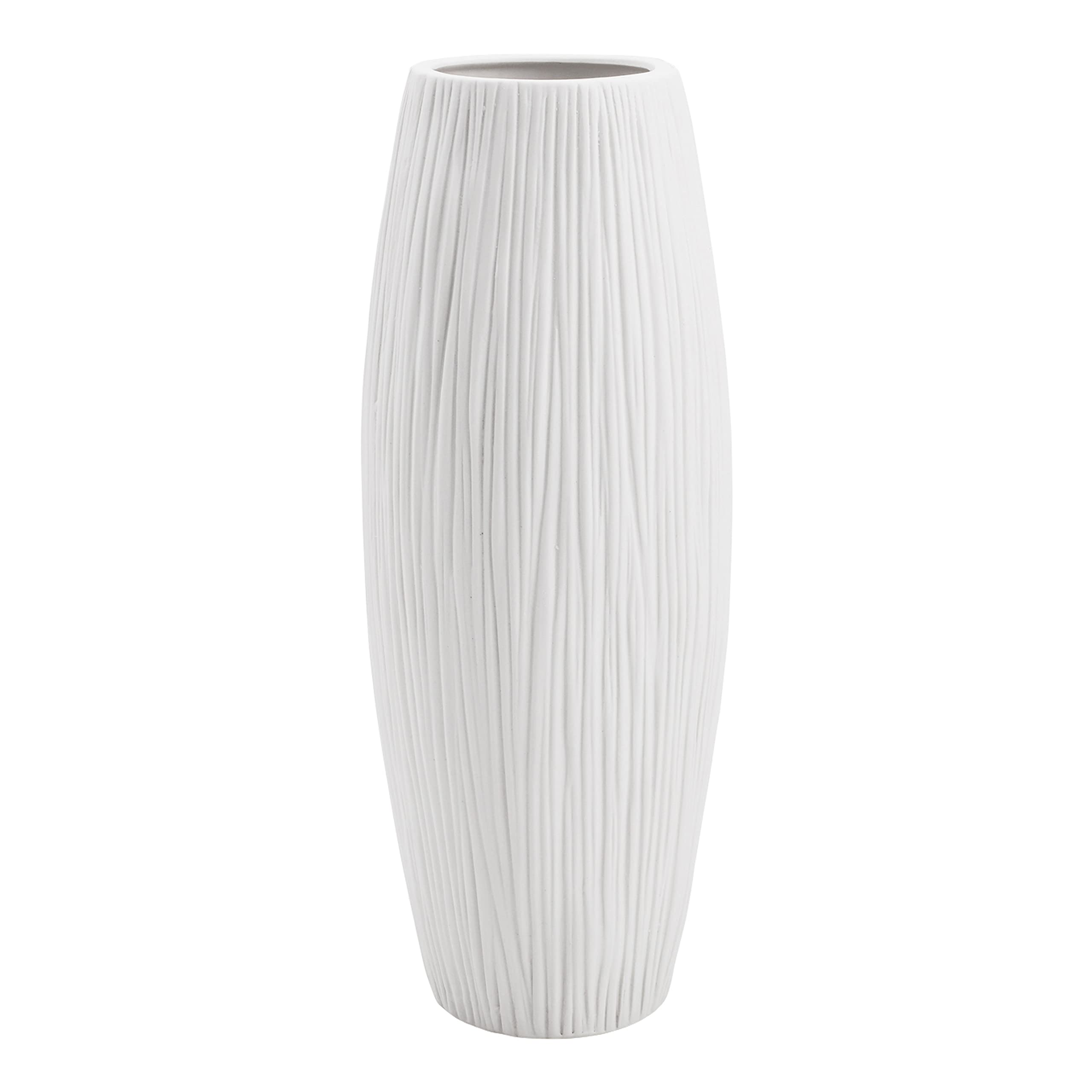 D'vine Dev 11 Inch White Ceramic Flower Vase, Waterfall Textured Vase for Home Decor, VS-WF-11