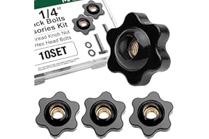 MRDILLA 10 Pack 1/4"-20 T Track Bolts and Star Knobs Set, Includes 1-1/2" & 2" Hex Bolts with Washers for T-Slot Rail Woodworking Jigs