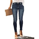 Allimy Women's High Rise Skinny Stretch Button Ripped Jeans High Waisted Destroyed Denim Pants
