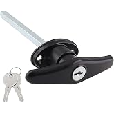 Qjaiune 1 Pack Truck Cap T-Handle Lock, Keyed Alike, 6.5 Inch Black | Zinc Alloy with Painted Finish, 5/16 Inch Square Shaft, 4.7 Inch Length, for Pickup Camper Canopy Doors, 90 Degree Clockwise