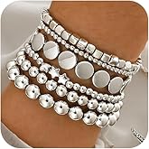 YNZGYBY 6Pcs Gold Star Balls Beaded Bracelets Set for Women Fashion Stackable Stretch Round Bead Bangles Coin Statement Bracelet Vintage Hippie Elastic Jewelry