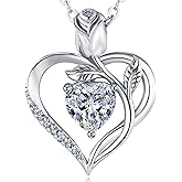 1.2CT Rose Heart Necklace Option of Moissanite or Lab-Grown Sapphire Ruby Emerald&More Necklace for Women Birthstone Girlfriend Necklace S925 Sterling Silver 18K White/Rose Gold Plated D Color VVS1 Gift for Wife Mother Daughter for Birthday Anniversary Valentine's Day Engraved 'I LOVE YOU'