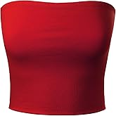 MixMatchy Women's Strapless Tube Tops Basic Bandeau Crop Sleeveless Backless Casual Sexy Going Out Summer 2025 Red XL