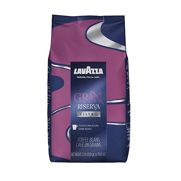 LAVAZZA GRAN RISERVA FILTRO WHOLE BEAN COFFEE DARK ROAST 2.2LB BAG, 100% NATURAL ARABICA, AUTHENTIC ITALIAN, COCOA AND CARAMEL AROMATIC NOTES