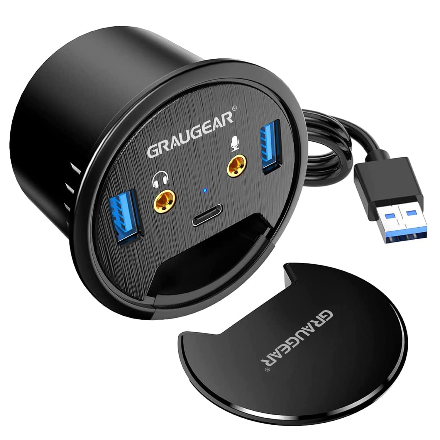 Graugear Tisch-HUB, USB 3.0 2x Type-A / 1x Type-C, Audioanschluss, 60 mm