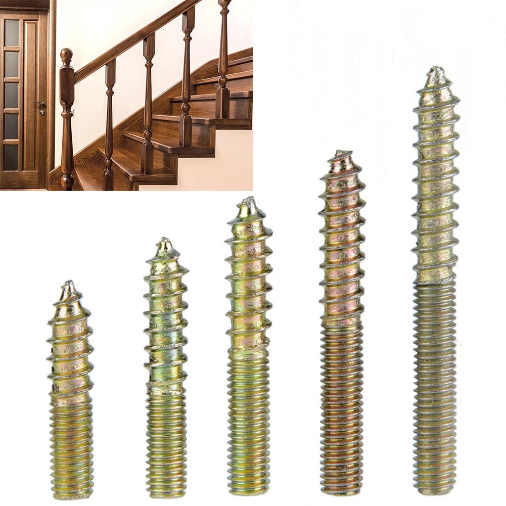 M5 Double Ended Screw, 80pcs M5*25/30/35/40/50 Dowel Screws, Wood Thread&Machine Thread Self-Tapping Screws, for Wood Joints,Furniture Connector