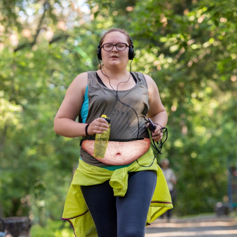 Bamomby Funny Gag Gifts White Elephant Gift Dad Belly Pack,Christmas Gag Gifts Exchange,Fake Belly 3D Waist Bag for Mom,Dad,Sister,Brother,Friends (Thin Hair)