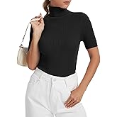 Biffxeu Women's Fall Short Sleeve Sweater Turtleneck Pullover Tops Winter Basic Ribbed Knit Slim Fitted Casual Shirts