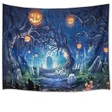 HVEST Halloween Tapestry Night Tapestry Wall Hanging Haunted Woods with Grave and Pumpkins Wall Blanket for Bedroom Living Room Dorm Decor,60W X 40H inches