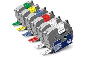 Topcolor 6-Pack 24mm 0.94" Laminated Tape Compatible for Brother 24mm Label Tape Tze-151 251 451 551 651 751 P Touch Tze Tz 1 Inch Multi-Color Label for PTD610BT PTD600 PTP710BT PTP750W PTP910BT