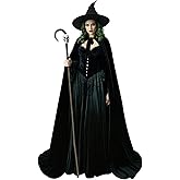 L'VOW Black Witch Hat With Velvet Cape Women Wicked Elphaba Costume Halloween Party Accessories