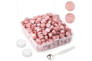 LONBEIIFY 300Pcs Rose Gold Sealing Wax Beads Set for Wax Seal Stamp with Candles and Melting Spoon，Perfect for Christmas Cards, Envelopes, Wedding Invitations, Wine Packages, Letter Sealing (Rose Gold)