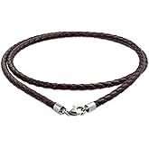 Bling Jewelry Unisex Genuine Brown Black Leather Braided Rope Weave Necklace Pendant Cord For Women Teens Men .925 Sterling Silver 14 16 18 20 24 Inch Length