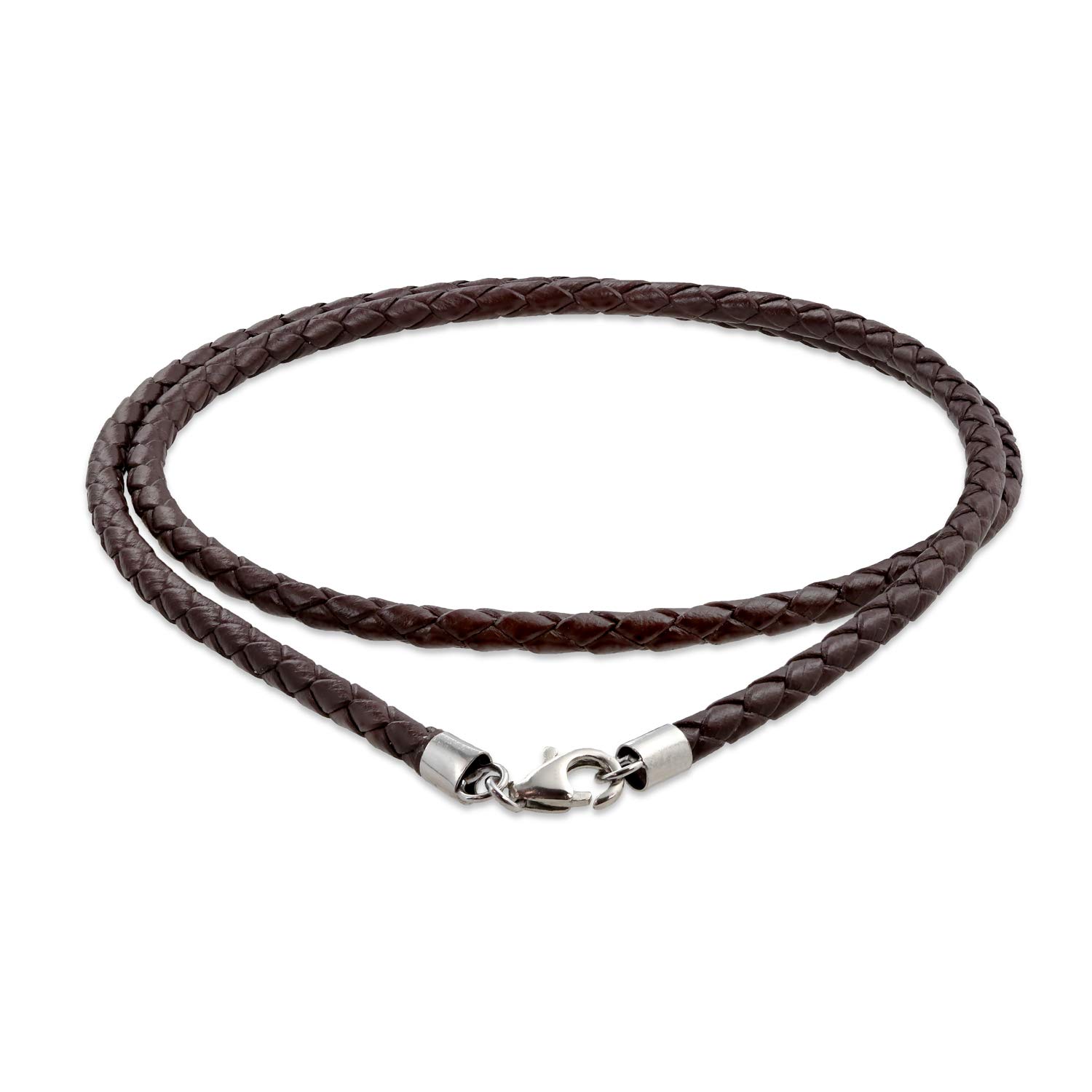 Bling Jewelry Brown Genuine Leather Braided Weave Necklace Pendant Cord For Women For Men Teen .925 Silver Lobster Claw Clasp 18 Inch