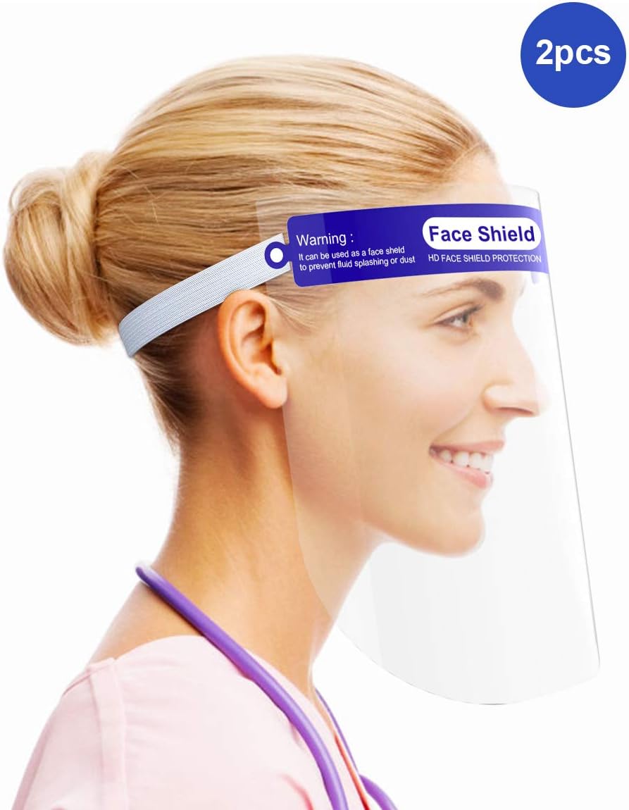 QQcase Disposable Safety Face Shield Fluid Resistant Full Face Protect Eyes and Face with Protective Clear Film Elastic Band and Comfort Sponge 2 Pcs