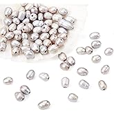 Spritewelry 100pcs Pearl Beads Freshwater Pearl Beads 7-8mm Large Hole Pearl Bead Natural Oval Gray Pearls Bead for Jewellery Necklaces Bracelets Making DIY Crafts Hole: 1.8mm