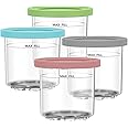 Deelink Ice Cream Containers Replacement for Ninja Creami Pints and Lids 16oz Compatible with NC300 NC301 NC299AMZ BPA-Free Dishwasher Safe Airtight Leaf-Proof Pack of 4 Pink Green Blue Grey