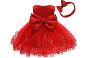 CMMCHAAH 0-6T Baby Girls Pageant Lace Embroidery Dresses Toddler Party Bowknot Tutu Gown Dress with Headwear