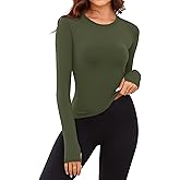 Rapbin Thermal Shirts for Women Long Sleeve Tops Ladies Fleece Undershirt for Winter Cold Weather with Thumb Holes XS-L