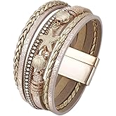 Women's Shell Star Multilayer Gold Leather Bracelet Infinity Gift Cuff Bangle Boho Wrap Bracelets with Clasp Bohemian for Women